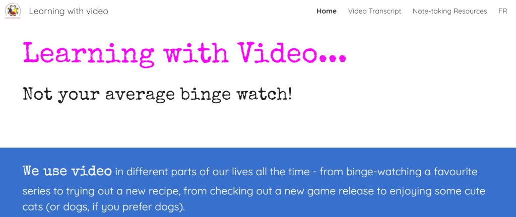 Screenshot of Learning with Video website